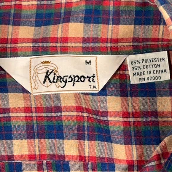 Vintage Kingsport Shirt Adult MEDIUM Brown Plaid Western Colorful Sears 80s - Picture 4 of 8